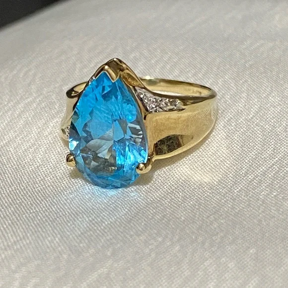 💍VNTG Samuel Aaron Blue Topaz Diamond Gold 10K THL-Size 7.25 Price is FIRM - Picture 10 of 17